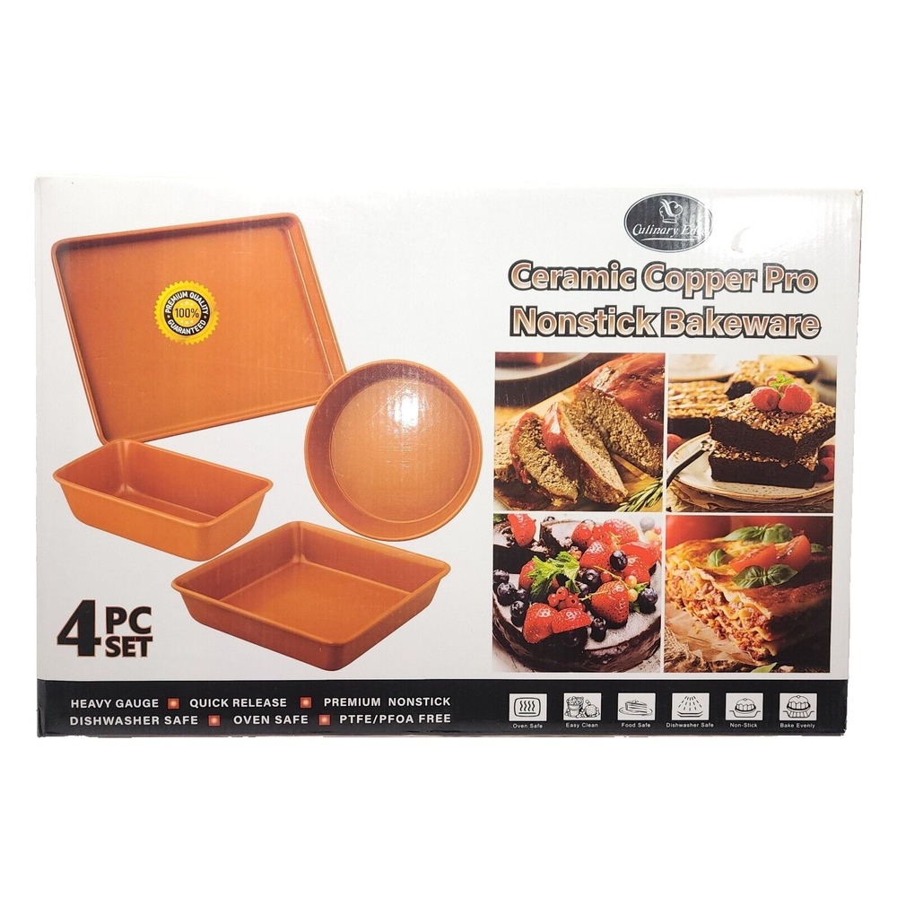 Culinary Edge Copper Ceramic Nonstick‎ Bakeware Set, Assorted Items, 4 Piece